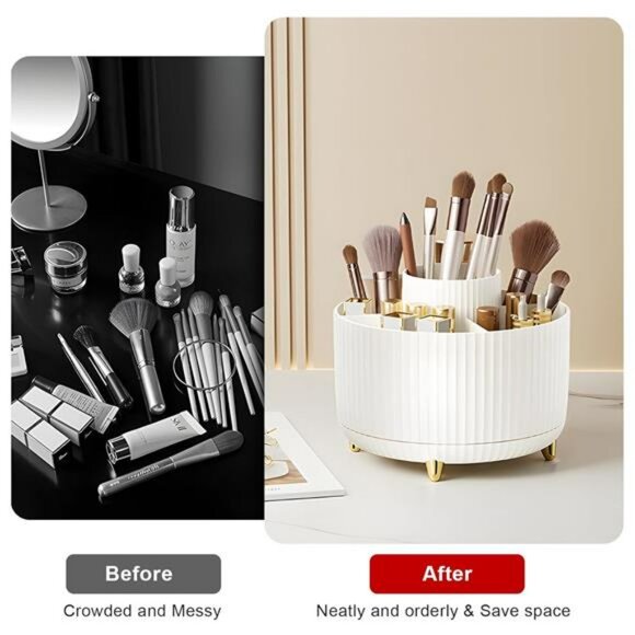 Rotating Makeup Brush Holder Organizer 5 Slot Vanity Cup Desktop Storage - Picture 3 of 7